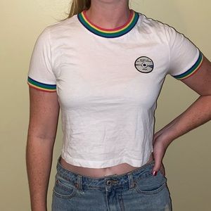 forever 21 white crop top with rainbow trim
